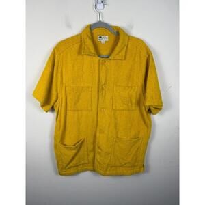 J Crew Shirt 4 Pocket Camp Collar Short Sleeve Terry Yellow Large